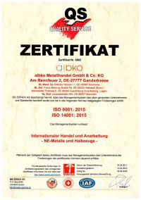 Zertifikat albko Metallhandel ISO 9001
